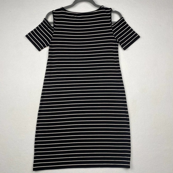 White House Black Market‎ Women's Sz S cold Shoulder Stipe Knit Shift Mini Dress - Picture 6 of 8
